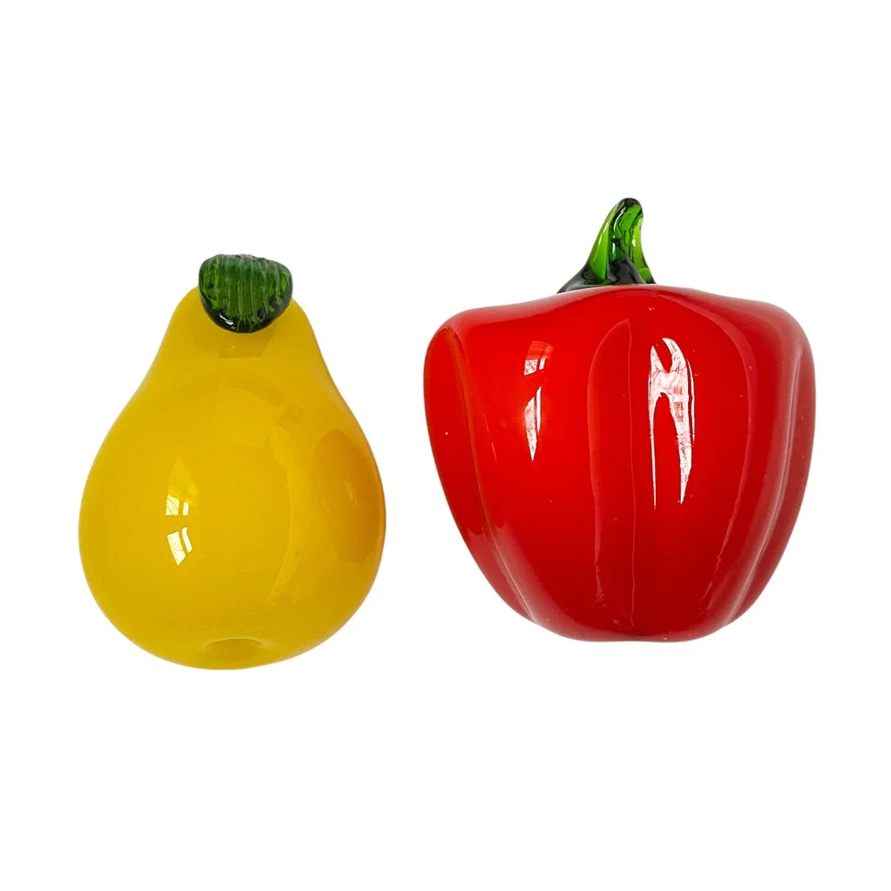 Vintage Hand Blown Glass Vegetables Kitchen and Dining Table Decor Pepper & Pear